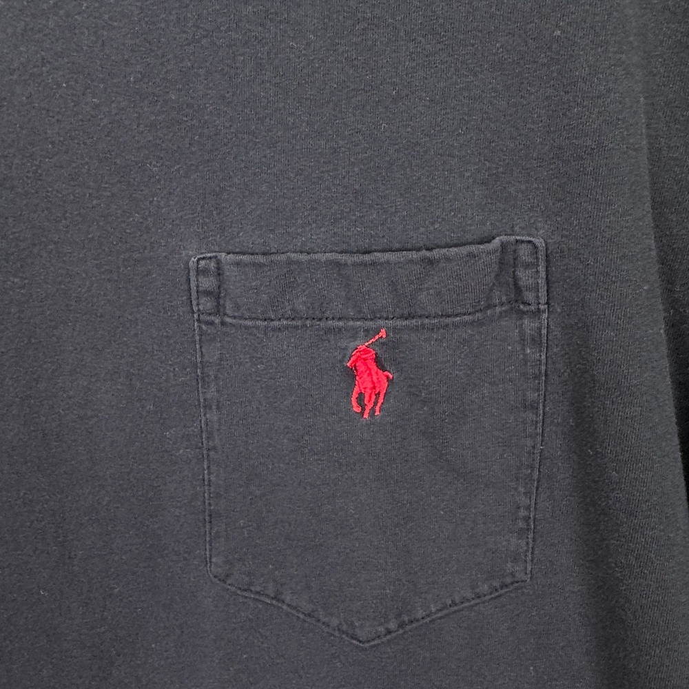 VTG Polo Ralph Lauren Tshirt Men XXL Black Red Pony Logo Cotton Pocket Tee Basic - Picture 3 of 9